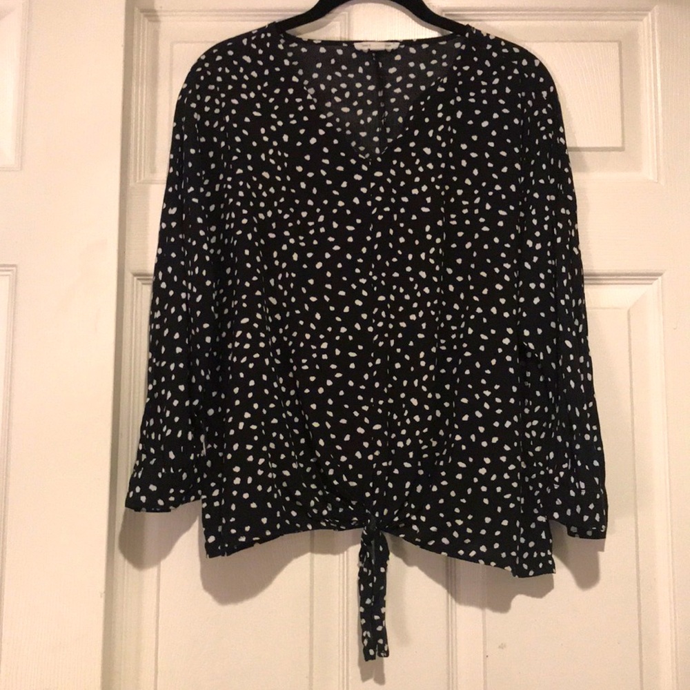 V-Neck Polka Dot Blouse With Cuff Sleeves